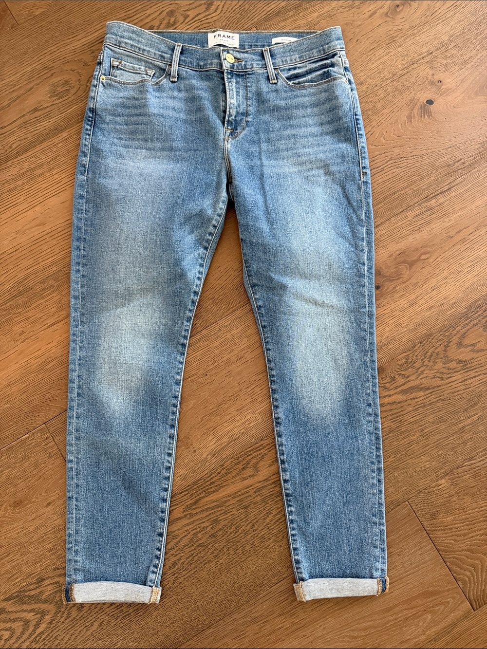 BNWOT Frame Denim Light Blue Boyfriend Jeans with Cuffed Hem